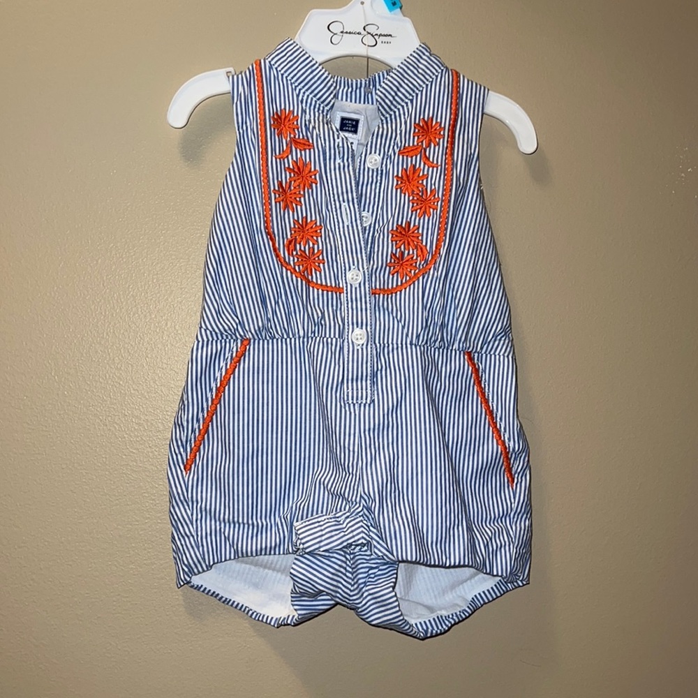 Blue and white striped Janie and Jack one piece outfit